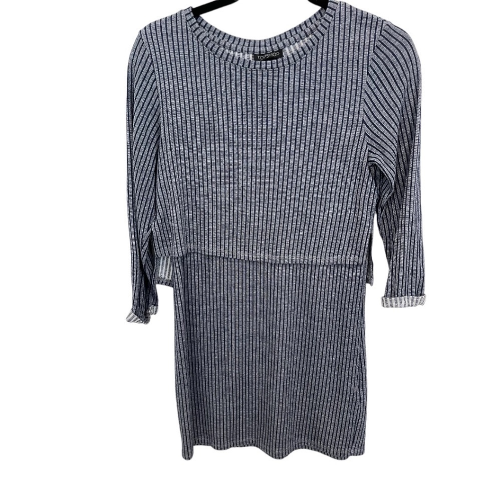 Topshop Blue Striped Dress with Attached Jacket Overlay Open Back Size 6